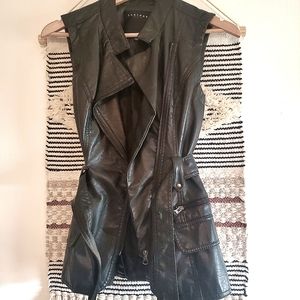 Womens Therapy Leather Jacket Vest with Belt